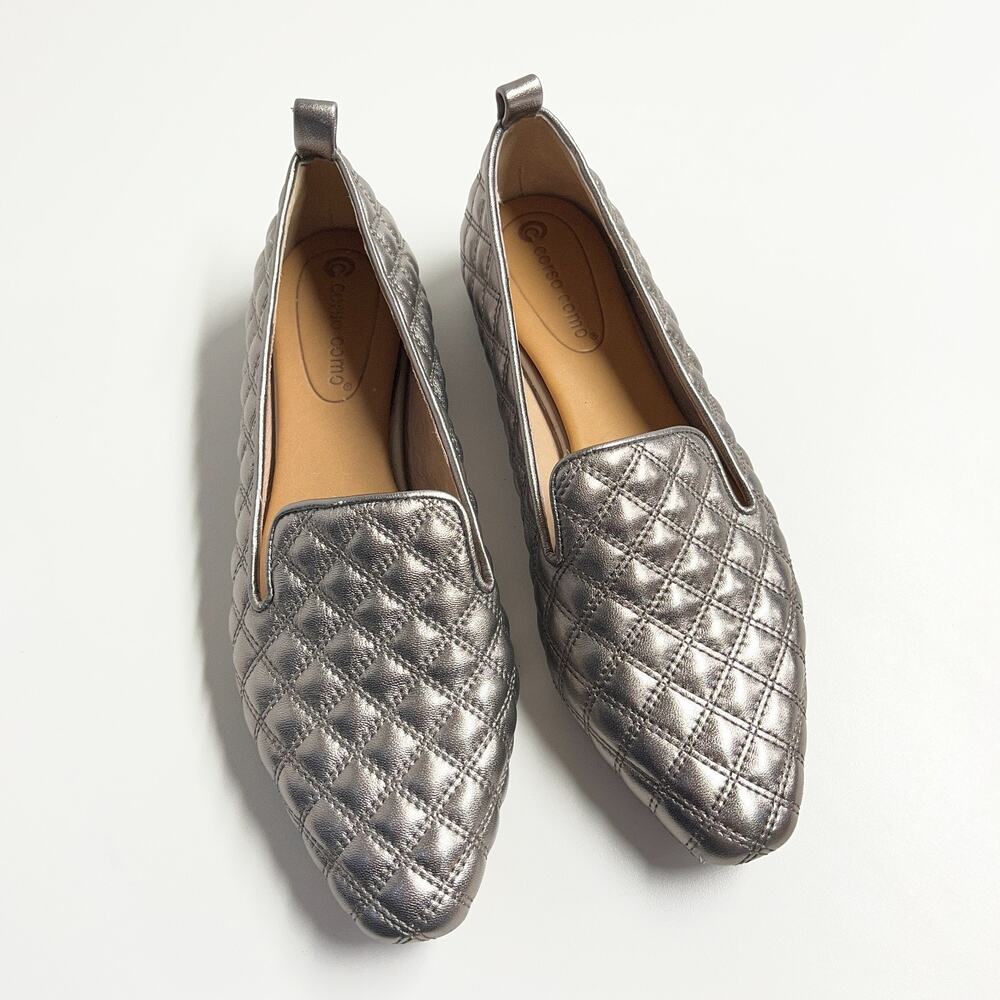 Corso Como Alanea silver Quilted Leather Loafers Flats Women’s Size 8 M